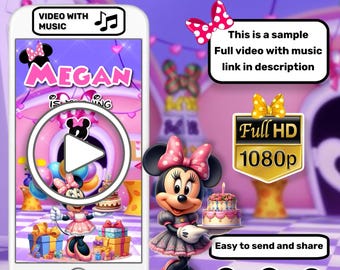 Minnie Mouse Birthday Video Invitation, Minnie Mouse Animated Invitation, Minnie Mouse Digital Invite, Electronic Invite, Kids Evites
