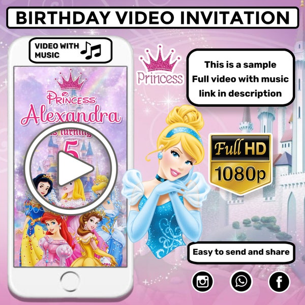 Princess Video Invitation, Royal Birthday Party Invitation, Beauty Theme Electronic Invitation, Girls Invite, Digital Animated Invite