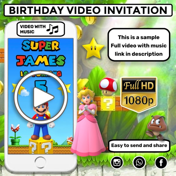 Super Mario Birthday Video Invitation, Mario Birthday Party Digital Invite, Video Game Animated Invitation, Electronic Invite, Kids Evites