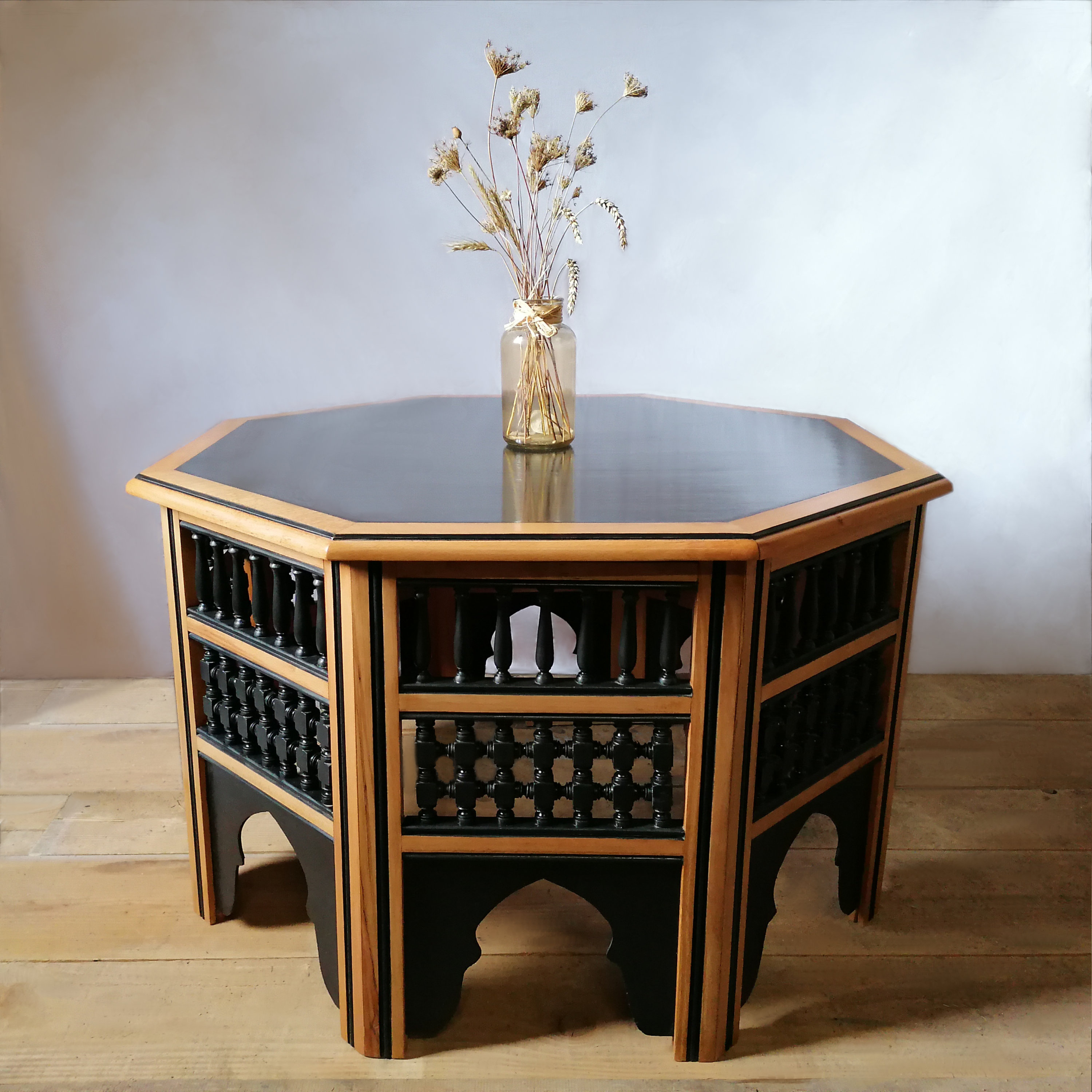 Table Marocaine - Meuble Ancien Revisité Table Vintage Décoration Mobilier en Bois Peint
