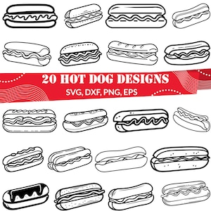 Hot Dog SVG Bundle | 20 Hot Dog Clipart Silhouette Designs | Fast Food Files for Cricut, Sublimation and Kitchen Crafts