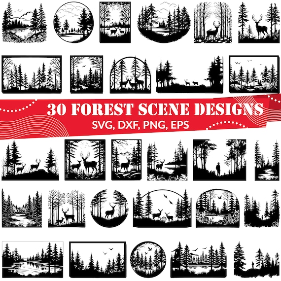 Forest Scene SVG Bundle, Forest Scene dxf, Forest Scene png, Forest Scene  eps, Forest Scene vector, Woodland svg, Mountain Forest svg