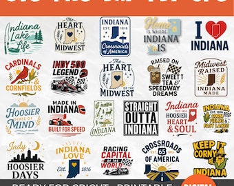 Indiana SVG Bundle | 25 Midwest Quotes and Racing Designs |  Files for Cricut, Sublimation, and Printable Crafts
