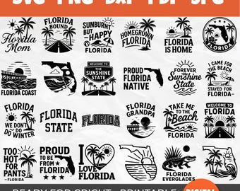 50 Florida SVG Bundle | Sunshine State Designs | Palm Trees, Beach Life, Alligators & Coastal Vibes