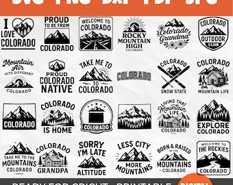 50 Colorado SVG Bundle | Rocky Mountain State Designs | High Altitude Life, Colorado Adventure, Mile High State