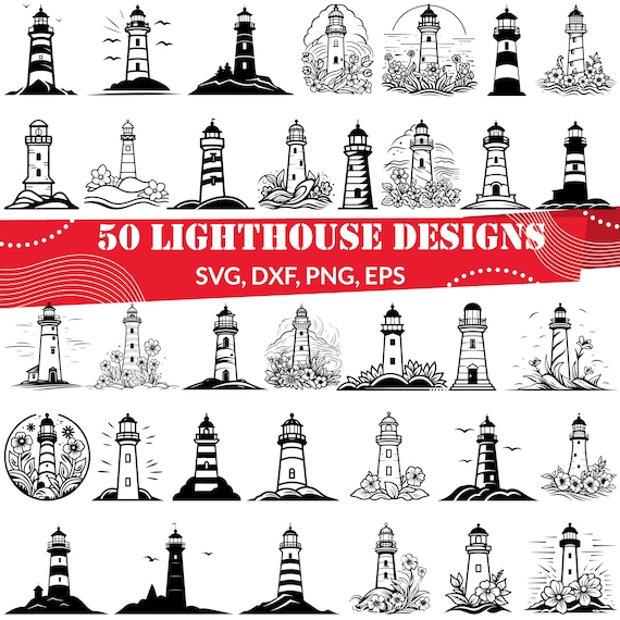 Lighthouse SVG Bundle, Lighthouse dxf, Lighthouse png,Lighthouse vector, Lighthouse monogram, Floral Lighthouse svg, Sea Lighthouse svg