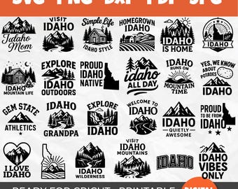 50 Idaho SVG Bundle | Gem State Designs | Mountain Life, Wilderness Adventure & Potato Humor | Forever Idaho | Proud Idaho Native