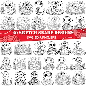 Sketch Snake SVG Bundle, Cartoon Snake,Floral Snake svg, Snake Line Art, Cute Snake svg, Cute Snake dxf, Funny Snake svg, Baby Snake svg
