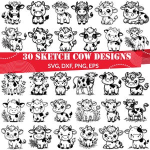 Sketch Cow SVG | Farm Animal Clipart | Rustic Hand-Drawn Design