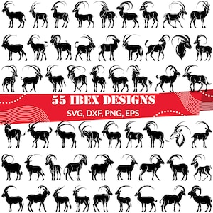 Ibex SVG | Wild Mountain Goat Silhouette Clipart for Cricut, Wildlife Hunting Cut File, Alpine Nature Design