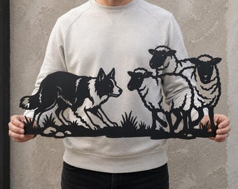 Border Collie SVG DXF, Schaf Hüte Hund Wand Kunst Schnitt Datei für Cricut Glowforge