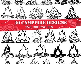 Campfire SVG Bundle, 30 Campfire Designs, Outdoor Camping Cut Files for Cricut Silhouette