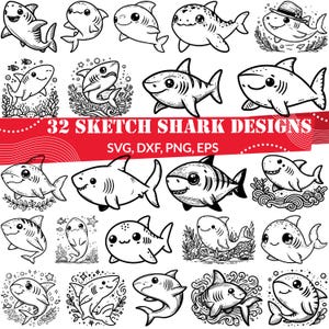 Sketch Shark SVG Bundle, Floral Shark svg, Shark Line Art, Cute Shark svg, Cute Shark dxf, Funny Shark svg, Shark printable, Shark art
