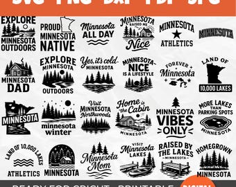 50 Minnesota SVG-bundel | Ontwerpen land van 10.000 meren | Cabin Life, Lake Vibes & Midwest Outdoors | Minnesota-humor | Minnesota Lake