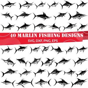 40 Marlin Fishing SVG Bundle for Ocean Anglers, Boat Decals, Coastal Crafts | Marlin Clipart for Cricut Sublimation Designs