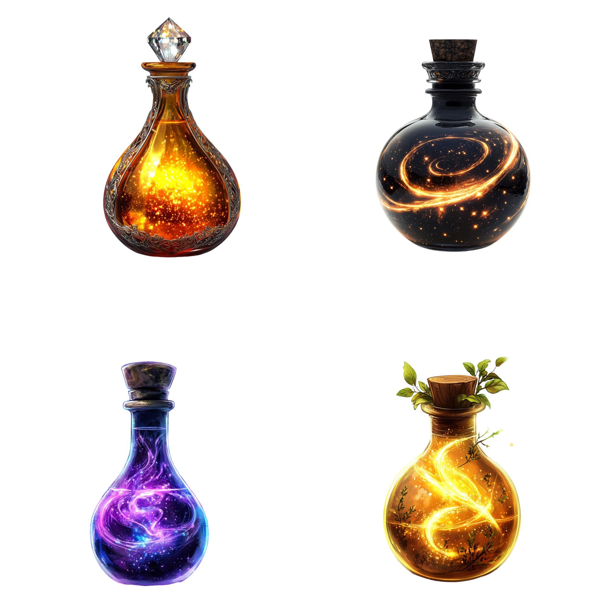 Elixir Fantasy 80 Magic Potion Bottle Clipart Set – Fantasy Elixir PNG Bundle, Mystic ...