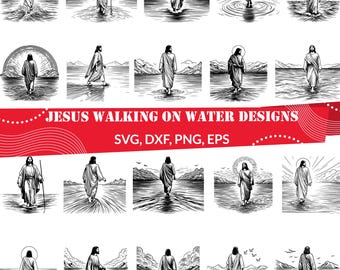 Jesus Walking on Water SVG | Biblical Clipart | Christian Faith Design