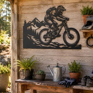 File per taglio laser di mountain bike in formato SVG DXF, decorazione murale per MTB da downhill, file Glowforge per sport estremi.