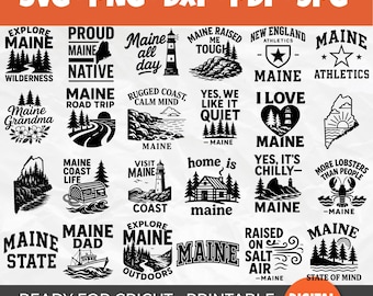 50 Maine SVG Bundle | The Pine Tree State Designs | Coastal Life, Lighthouses & Northern Charm | Maine Quotes | Maine Map | Silhouette