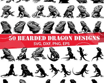 Puede incluir: 50 ilustraciones vectoriales en blanco y negro de dragones barbudos en varias poses. Los diseños son perfectos para proyectos de manualidades, como calcomanías de vinilo, diseños de camisetas y más. SVG, DXF, PNG, EPS.