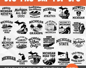 50 Michigan SVG Bundle | Great Lakes & Lake Life Designs | The Mitten State, Road Trip and Freshwater Quotes | Michigan Map| Michigan Quotes