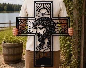 Jesus Cross Laser Cut File SVG DXF, Christian Wall Art Design, Religious Crucifix Glowforge Files, CNC Plasma Metal