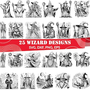 Wizard SVG Bundle, Wizard dxf, Wizard png, Wizard vector, Wizard outline, Wizard clipart, Magician svg, Sorcerer svg, Wizard Magic svg