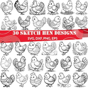 Sketch Hen SVG | Farm Animal Clipart | Hand-Drawn Hen Design