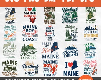 Maine SVG Bundle | 20 Coastal Quotes and Lobster, Moose, Portland, Acadia, Bar Harbor Designs |Perfect for Sublimation,Cricut and DIY Crafts