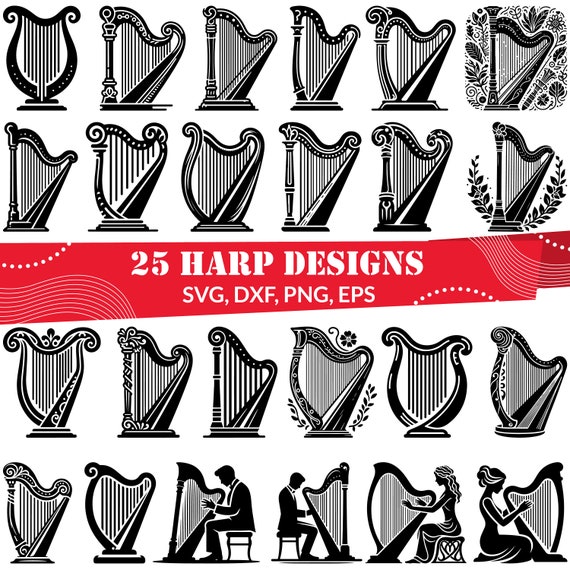 Harp SVG Bundle, Harp Clipart, Harp Vector, Harp Design, Harp
