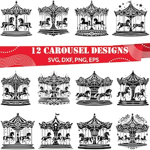 Carousel SVG Bundle, Carousel Horse svg, Carousel dxf, Carousel png, Carousel vector, Carousel outline, Carousel clipart, Fair svg