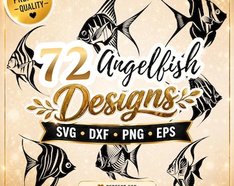 Angelfish SVG Bundle, Tropical Fish Clipart, Exotic Marine Silhouette, Ocean Aquarium Cut Files