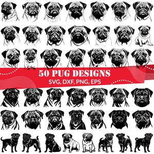 Pug SVG, Cute Dog Clipart, Pug Face Silhouette, Funny Puppy Vector, Pet Lover Cricut File, Dog Breed