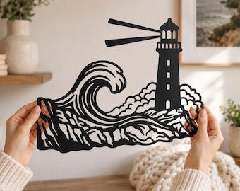 Leuchtturm Laser Cut Datei SVG DXF, Ocean Wave Wandkunst, Nautische Küsten Glowforge Dateien