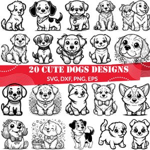 20 Cute Dog SVG Bundle | Puppy Clipart PNG | Kawaii Dog Illustrations for Cricut & Sublimation