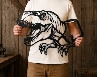 T-Rex Laser Cut File SVG DXF, Dinosaur Wall Art Design, Tyrannosaurus Glowforge Files, CNC Plasma Metal Art
