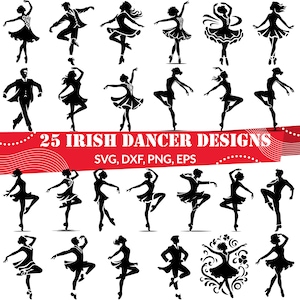 Irländsk dansare SVG-paket, 25 irländska dansdesigner, keltiska dansklippfiler för Cricut Silhouette