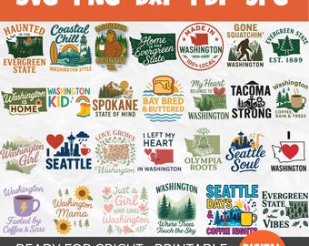 Washington State SVG Bundle with 32 Designs for Sublimation, Cricut Crafts, T-Shirts, Mugs, and Home Decor Projects