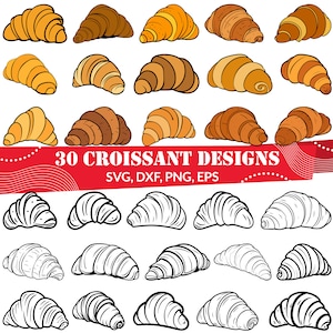 Croissant SVG Bundle | 30 Bakery Clipart PNG | French Bakery, Cute Pastry Illustrations for Cricut, Sublimation & Print Projects