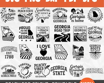 50 Georgia SVG Bundle | The Peach State Designs | Southern Charm, Sweet Tea, Homegrown Georgia, Georgia Roots, Sweet as a Georgia Peach