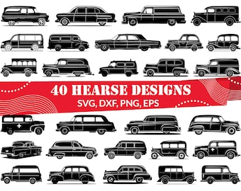 Hearse Car SVG Bundle, Funeral Clipart (40 Files)