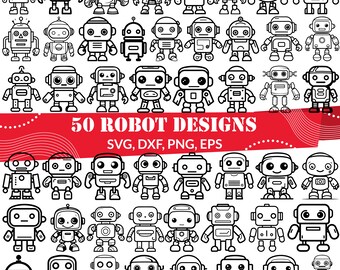 Robot SVG Bundle, 50 Robot Designs, Kids Tech Cut Files for Cricut Silhouette
