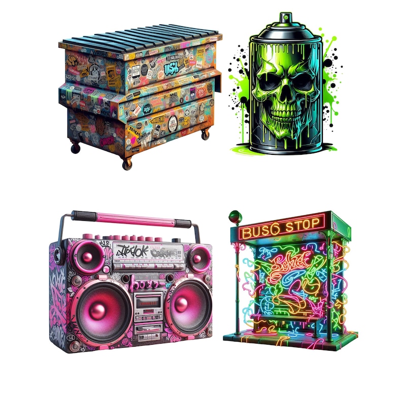 32 Street Culture Clipart Set – Urban Graffiti PNG Bundle, Hip Hop Art ...