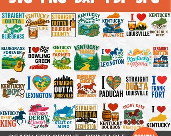 Kentucky SVG Bundle | 30 Kentucky State Quotes Bourbon Derby Louisville Lexington Cricut Silhouette Sublimation Designs
