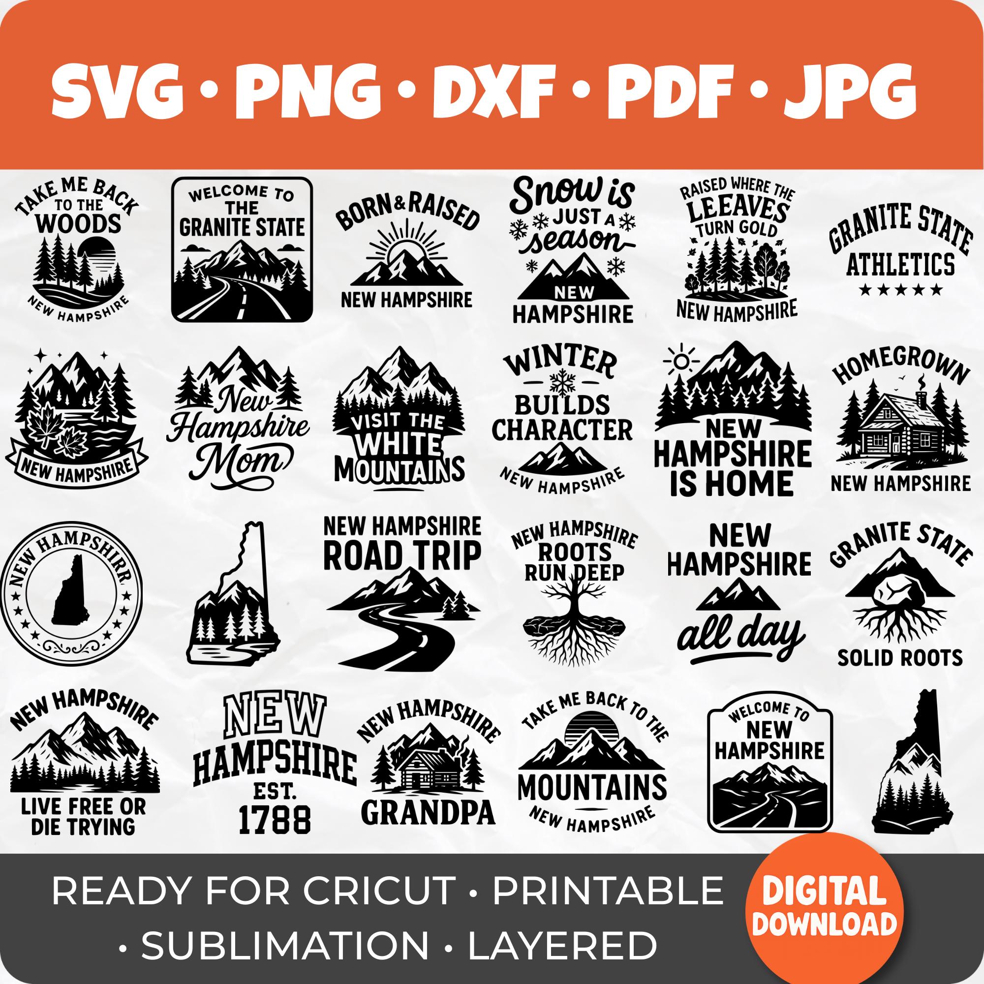 New Hampshire SVG Bundle, NH State Map Silhouette, White Mountains ...