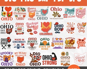 SVG-bundel Ohio State met 32 digitale ontwerpen voor de Cricut, sublimatie, kleding, stickers, mokken en Ohio Pride Crafts