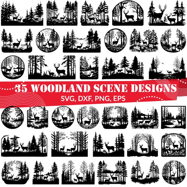 Woodland Scene SVG Bundel, Woodland Scene dxf, Woodland Scene png, Woodland Scene vector, Woodland Scene overzicht, Landschap SVG