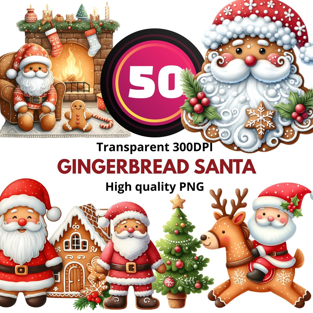 Gingerbread Santa Clipart Set – 50 High-quality Pngs, Transparent 300 ...