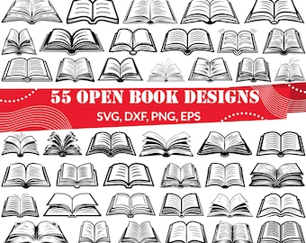 Open Book SVG Bundle | 55 Book Clipart Illustrations for Reading, Library, Teacher Crafts | Files for Cricut & Laser Engraving