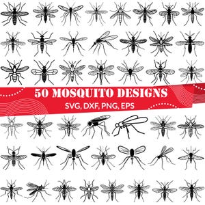 50 Mosquito SVG Bundle | Insect Clipart PNG| Mosquito Silhouette Line Art for Cricut, Laser Cutting, Entomology Projects